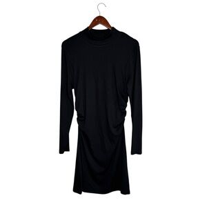 Gap Solid Black Ribbed Mock Neck Long Sleeve Dress